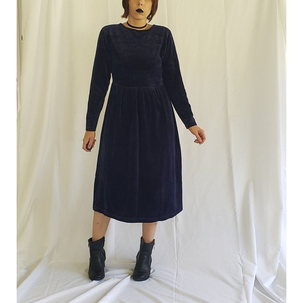 90s Blue Velour Midi Dress